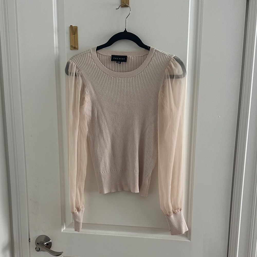 Sheer Sleeve Ribbed Sweater